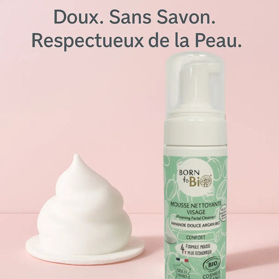 Mousse Nettoyante Visage Amande Douce Argan - Certifiée bio Born to Bio