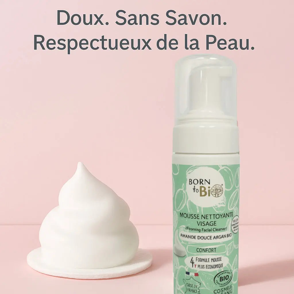 Mousse Nettoyante Visage Amande Douce Argan - Certifiée bio Born to Bio