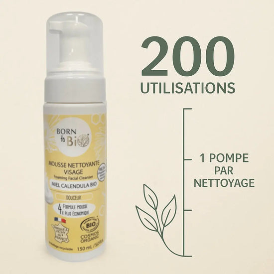 Mousse Nettoyante Visage Miel Calendula - Certifiée bio Born to Bio