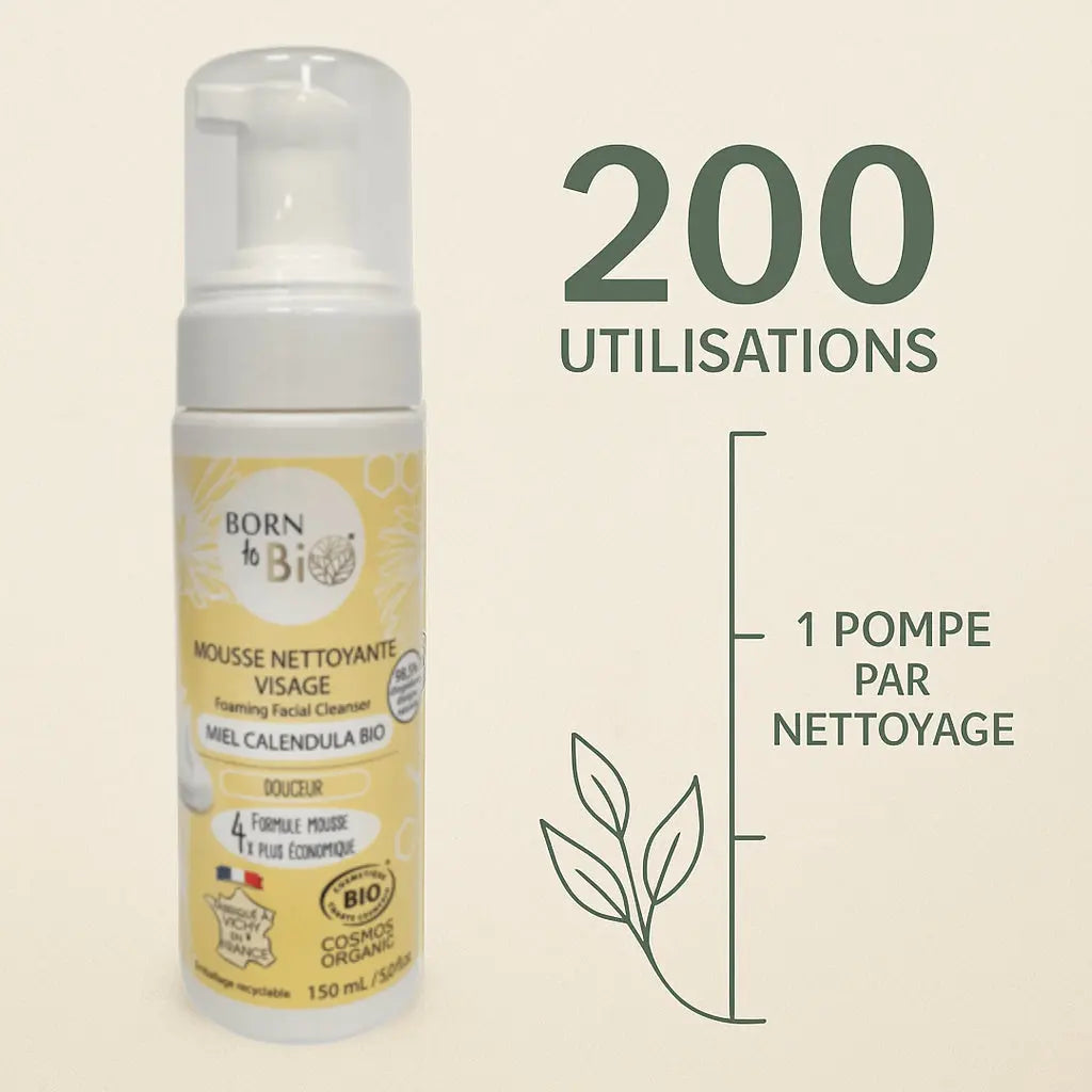 Mousse Nettoyante Visage Miel Calendula - Certifiée bio Born to Bio