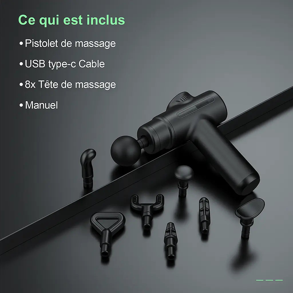 Pistolet de Massage Électrique à Percussion Profonde avec 8 têtes interchangeables - Purmental