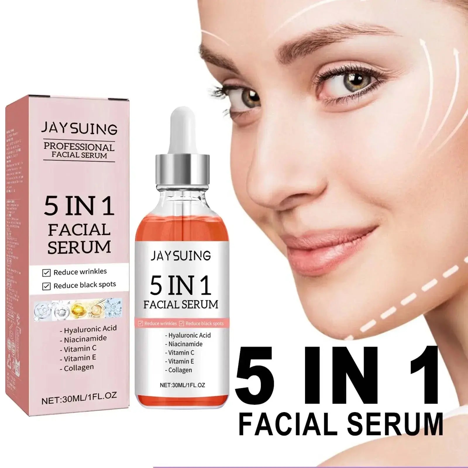 Sérum visage 5 en 1 - Atténue les ridicules, raffermit la peau, resserre les pores, hydrate et illumine Purmental