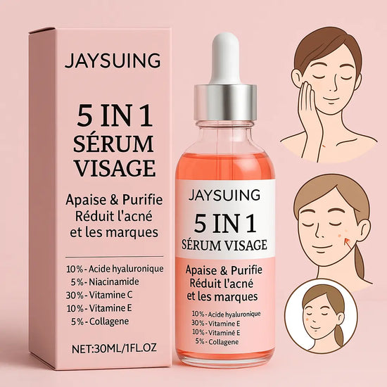 Sérum visage 5 en 1 - Atténue les ridicules, raffermit la peau, resserre les pores, hydrate et illumine Purmental