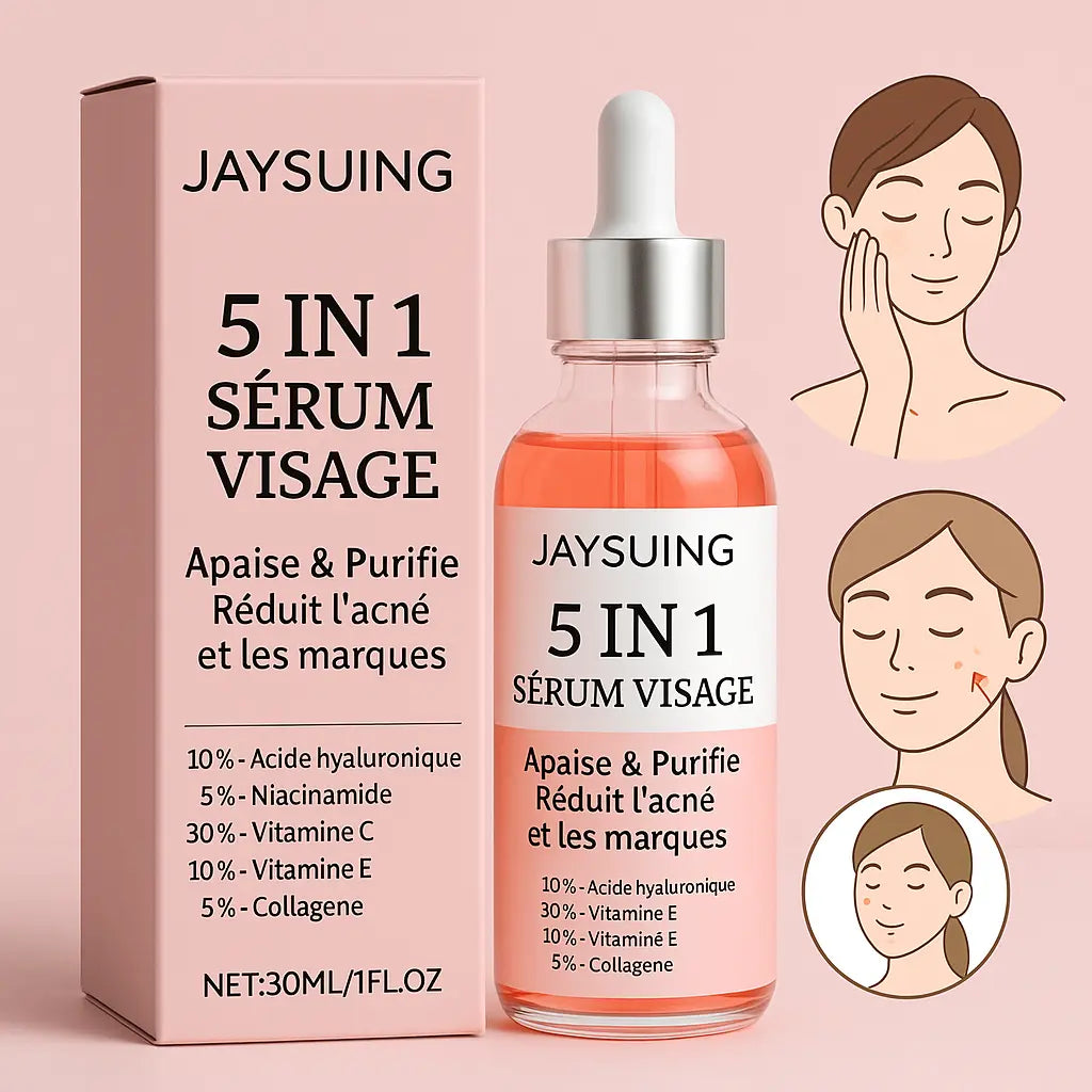 Sérum visage 5 en 1 - Atténue les ridicules, raffermit la peau, resserre les pores, hydrate et illumine Purmental