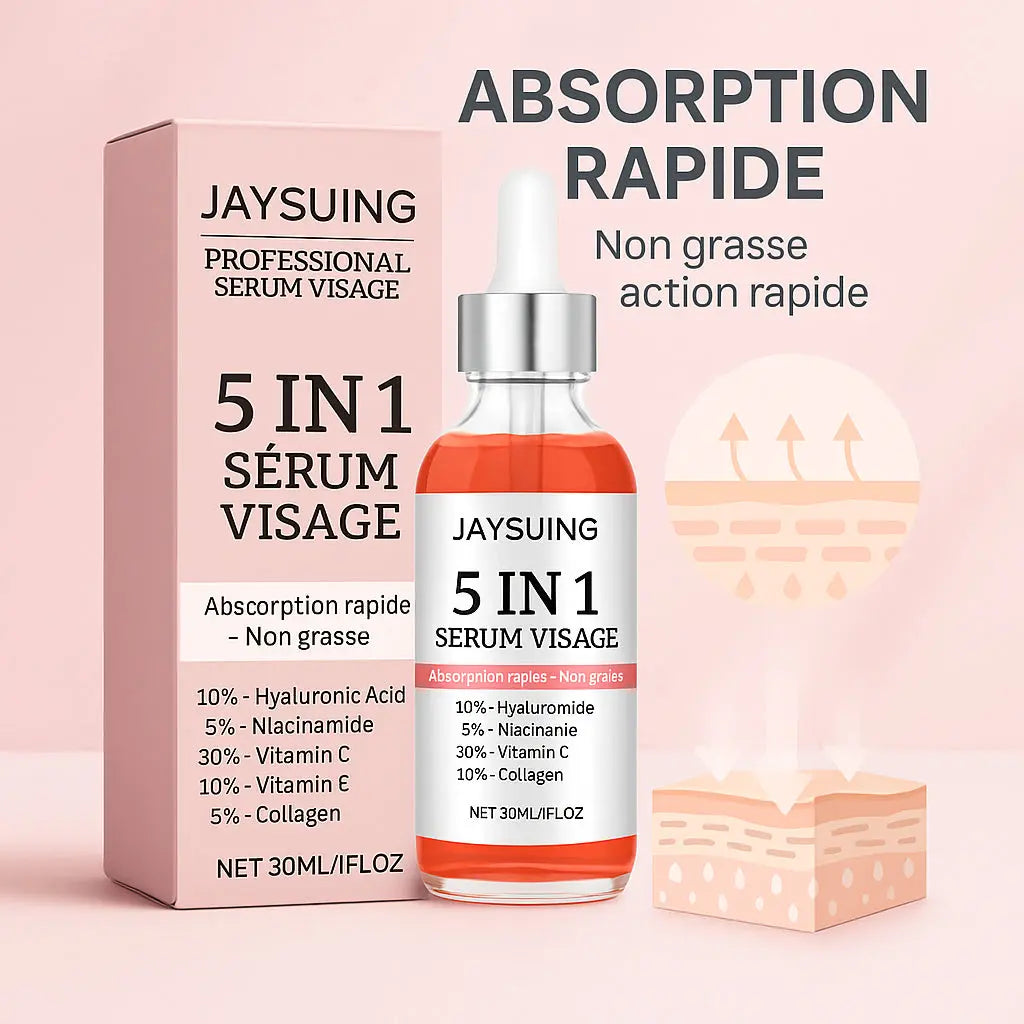 Sérum visage 5 en 1 - Atténue les ridicules, raffermit la peau, resserre les pores, hydrate et illumine Purmental