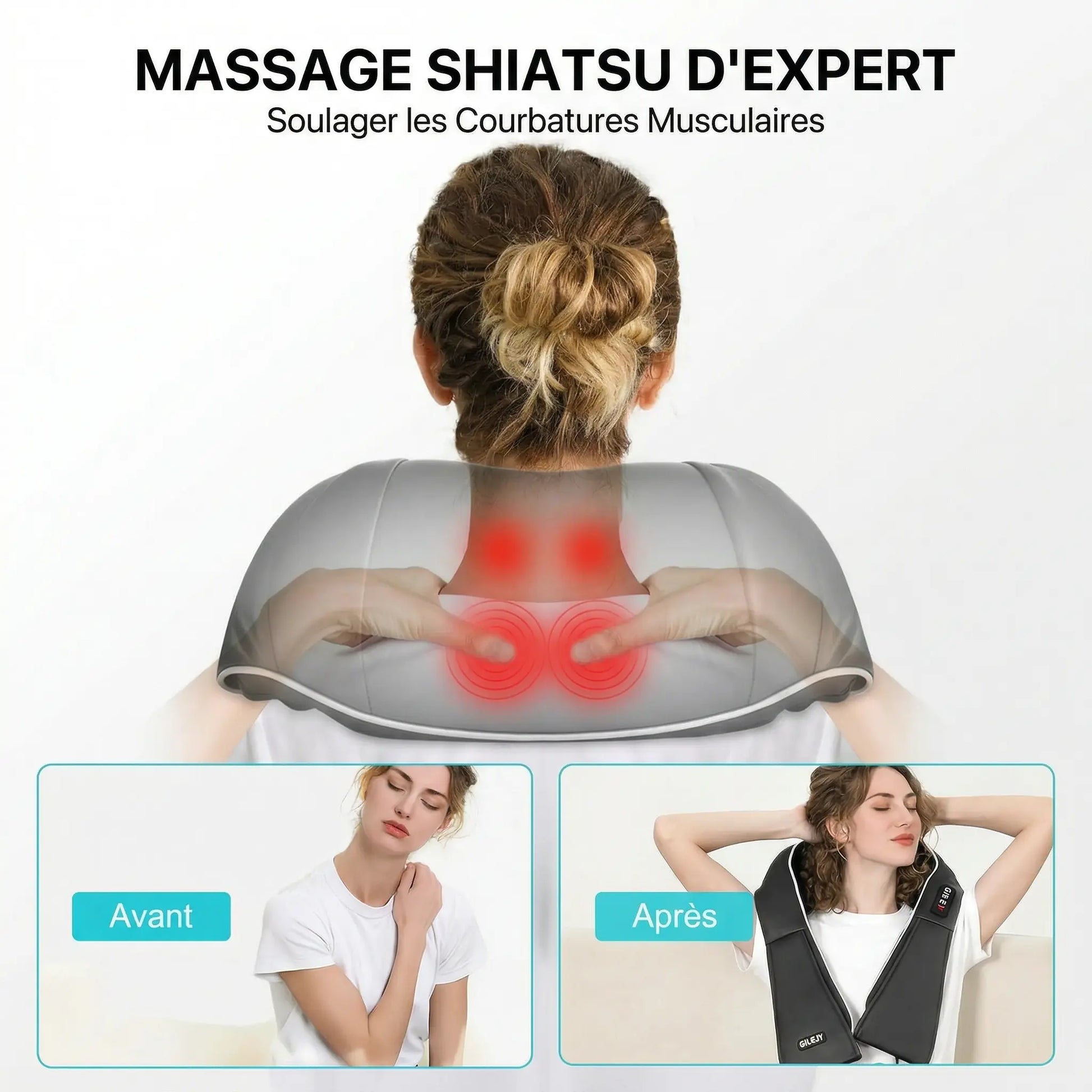 Masseur Cervical Shiatsu Chauffant pour le cou et les épaules - Purmental