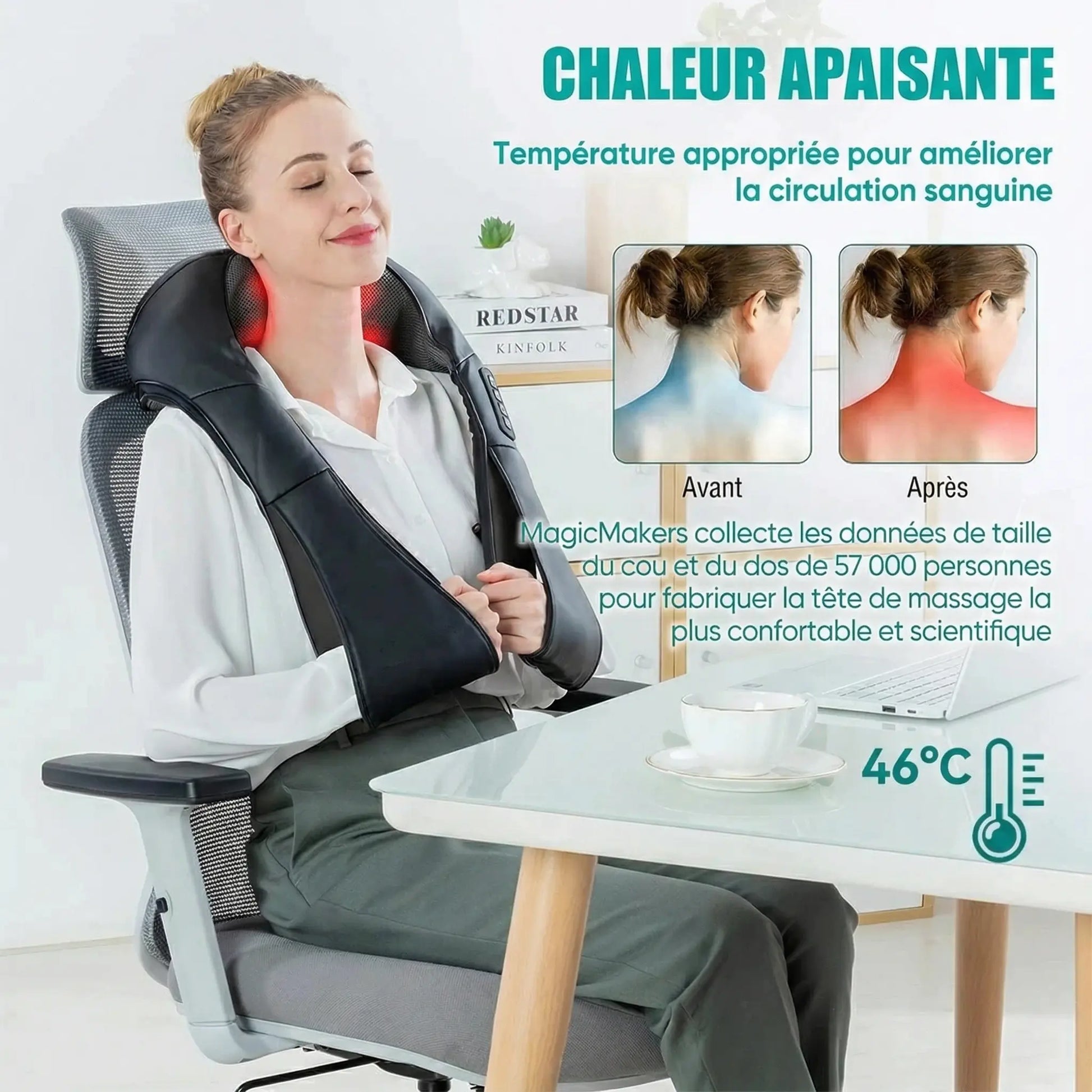 Masseur Cervical Shiatsu Chauffant pour le cou et les épaules - Purmental