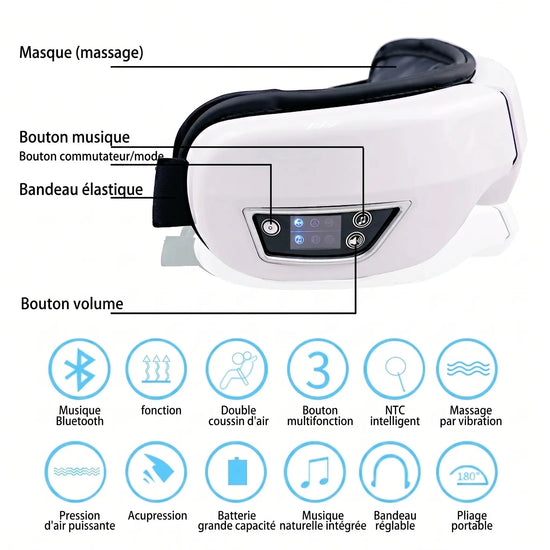 Masseur Oculaire À Vibrations Portable Intelligent - Massage Des Yeux, Relaxation, Compresse D'Airbag - Purmental