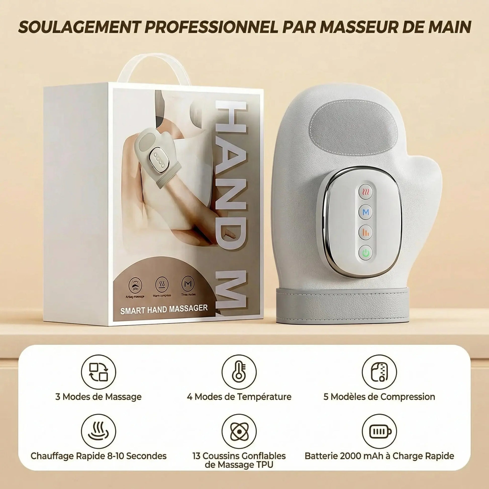 Masseur électrique pour les mains - masseur pour le canal carpien, le poignet et les doigts - Purmental