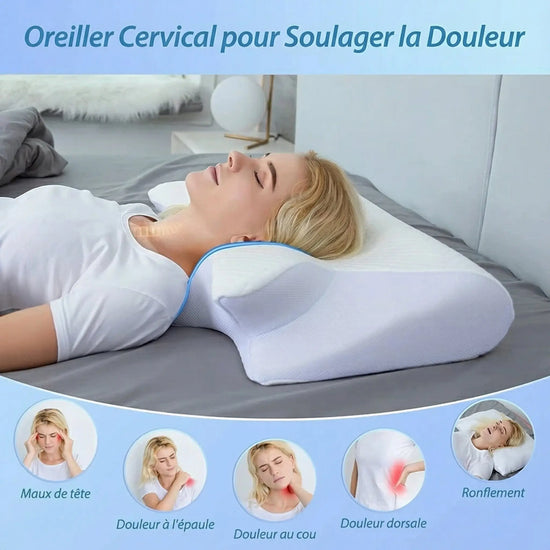 Oreiller cervical en mousse à mémoire de forme - ergonomique 2-en-1 pour les douleurs cervicales - Purmental