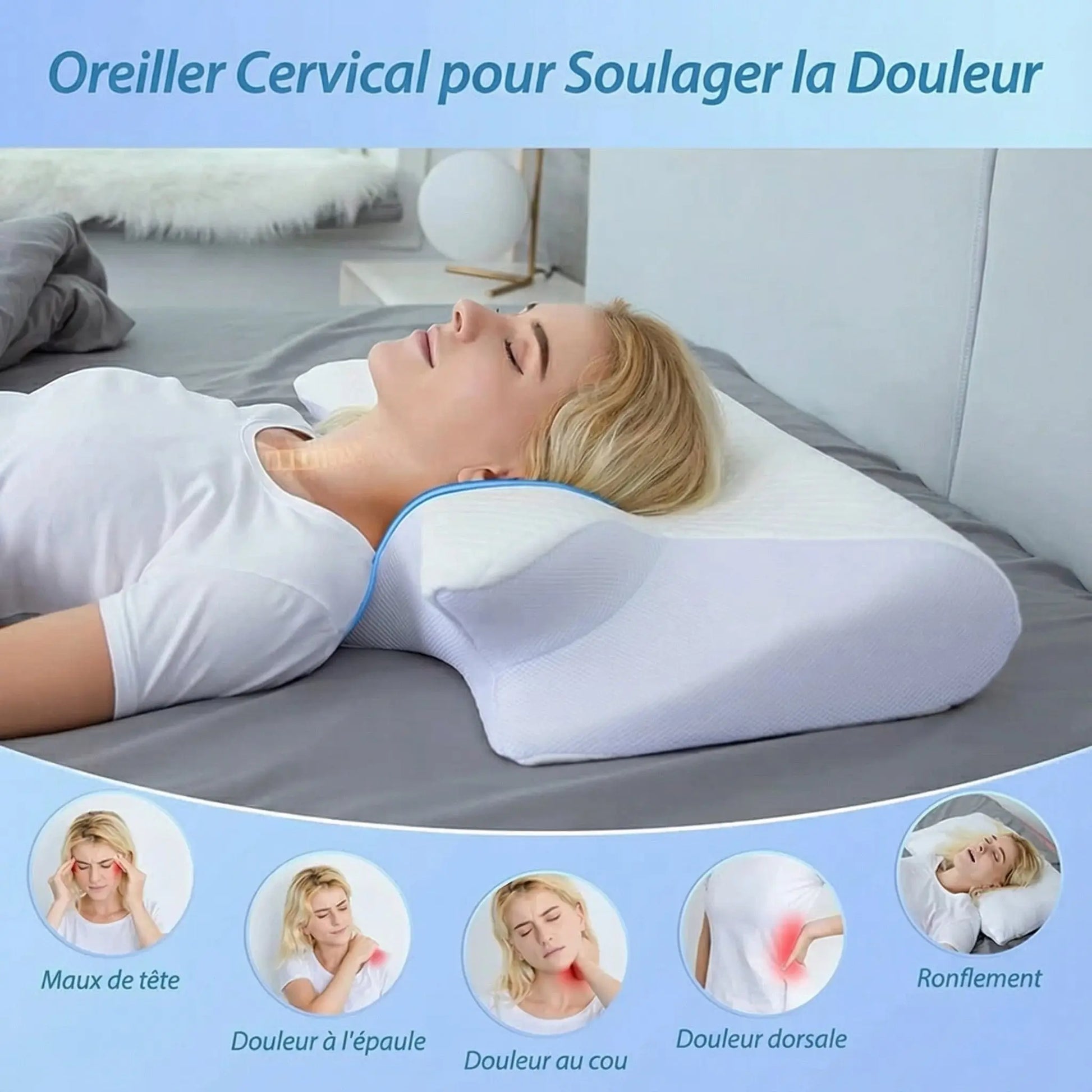 Oreiller cervical en mousse à mémoire de forme - ergonomique 2-en-1 pour les douleurs cervicales - Purmental