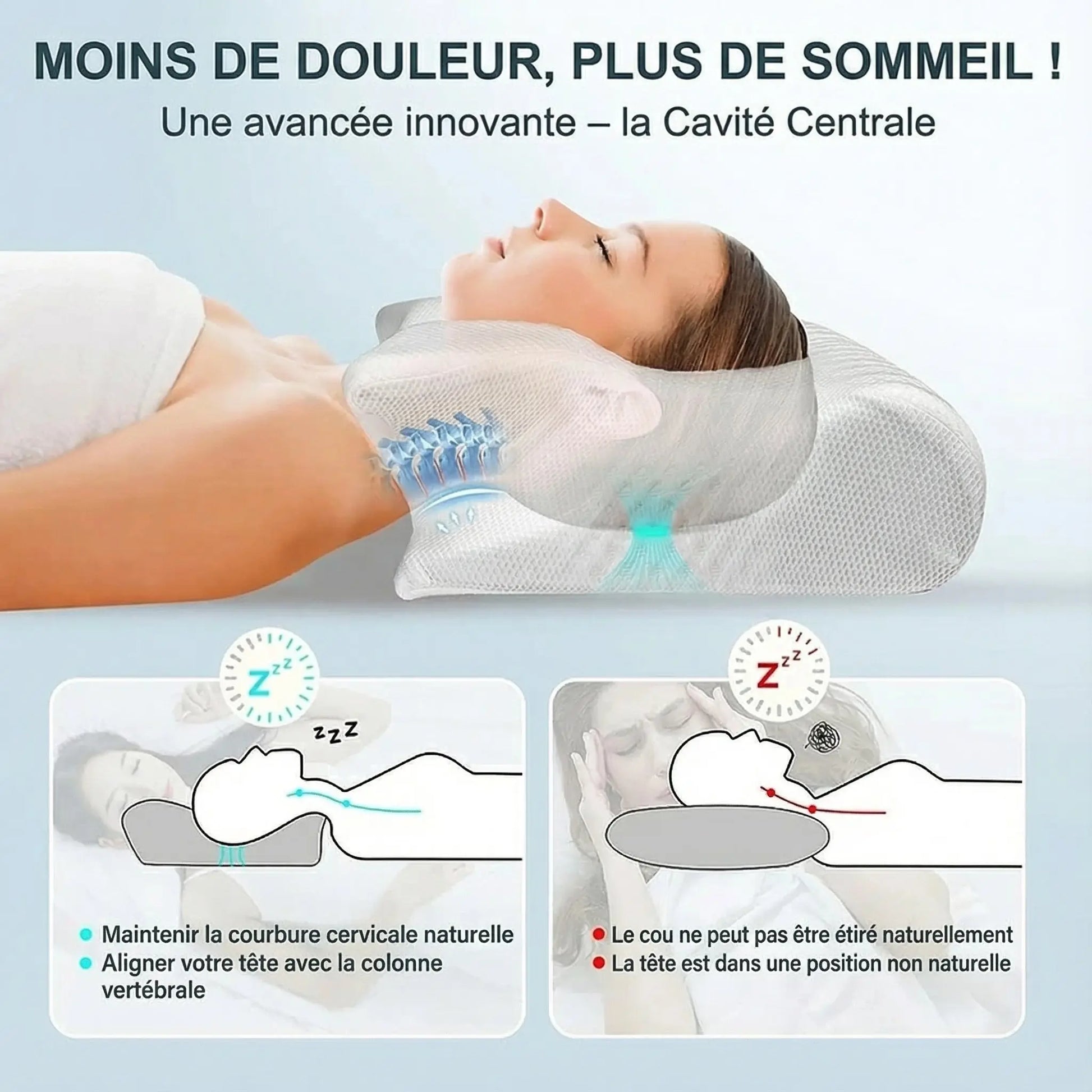 Oreiller cervical en mousse à mémoire de forme - ergonomique 2-en-1 pour les douleurs cervicales - Purmental