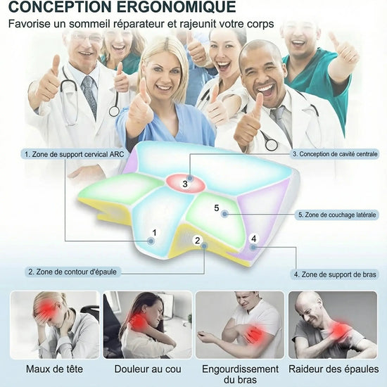 Oreiller cervical en mousse à mémoire de forme - ergonomique 2-en-1 pour les douleurs cervicales - Purmental
