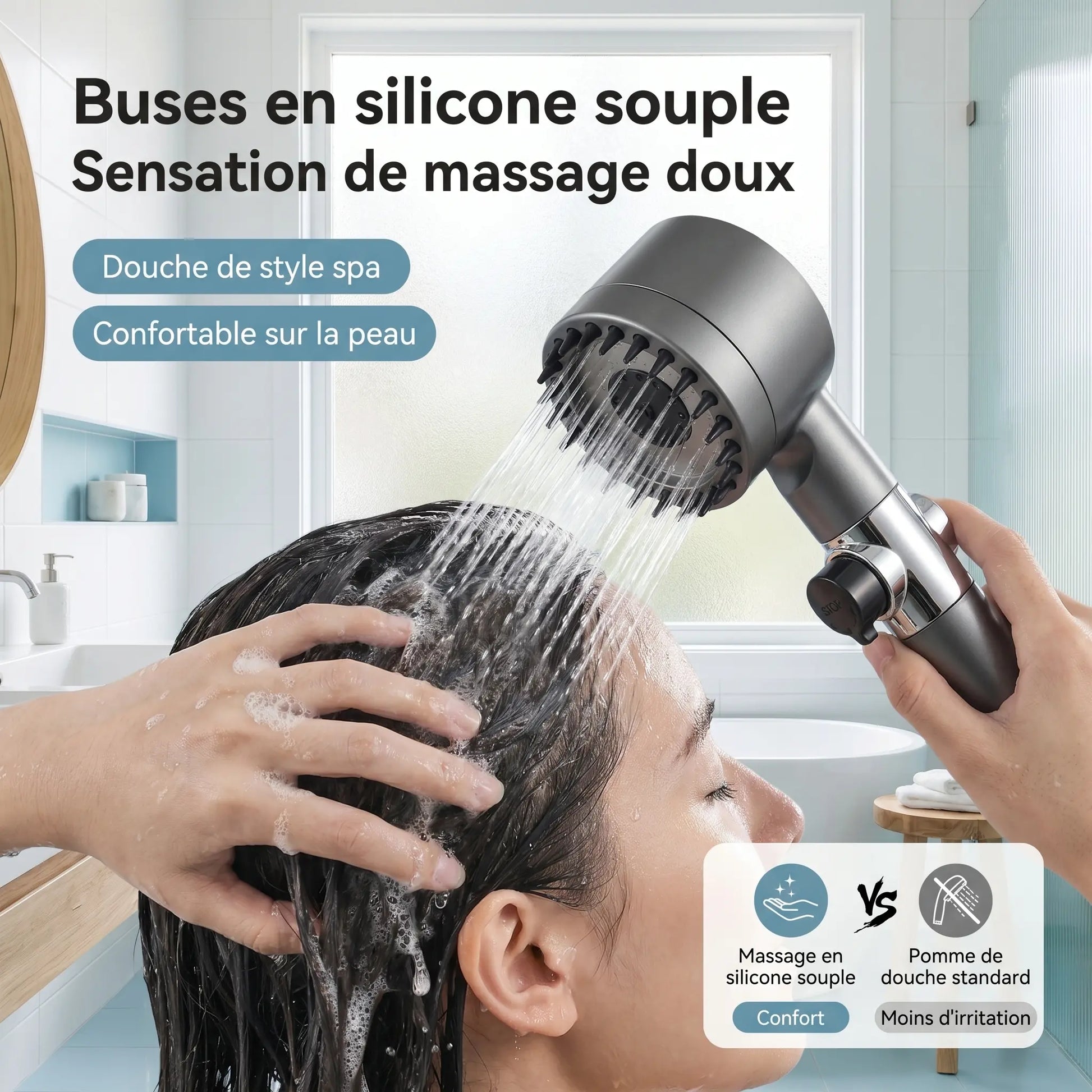 Pommeau de Douche Filtrant Haute Pression – Eau Plus Pure, Jet Plus Puissant & Massage Relaxant - Purmental