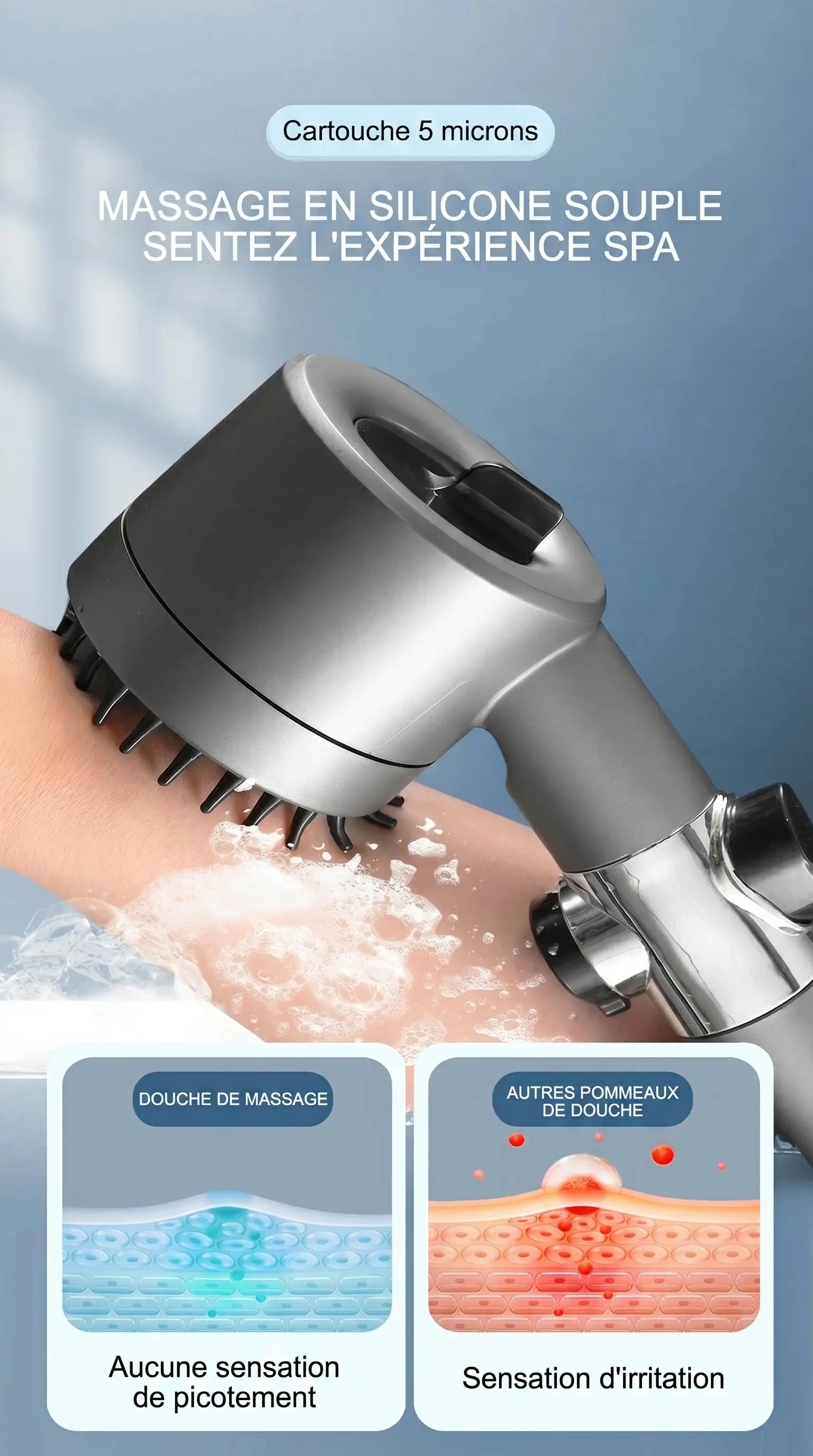 Pommeau de Douche Filtrant Haute Pression – Eau Plus Pure, Jet Plus Puissant & Massage Relaxant - Purmental